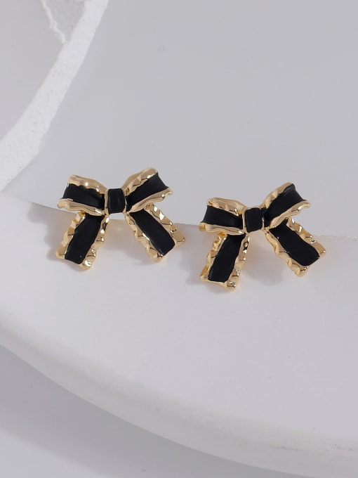 14K gold black [925 silver needle] Brass Enamel Bowknot Dainty Stud Earring